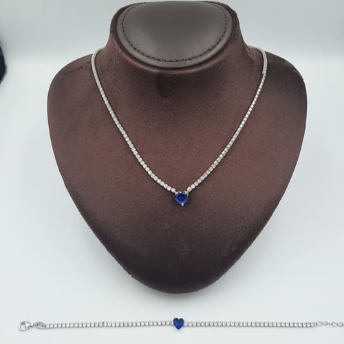 طقم عقد واسوارة تنس فضة صافي عيار 925 مع فص بشكل ق...