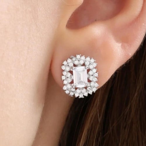 حلق مرصع بالكريستال والزركون فضة صافي عيار٩٢٥