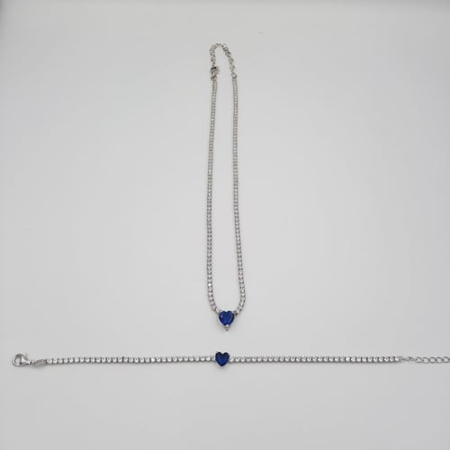 طقم عقد واسوارة تنس فضة صافي عيار 925 مع فص بشكل ق...