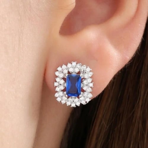 حلق مرصع بالكريستال والزركون فضة صافي عيار٩٢٥