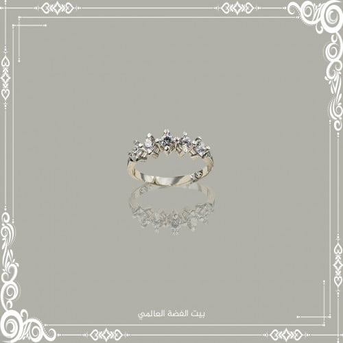 خاتم سوليتر فضة صافي عيار 925 مع فص سوارفيسكي