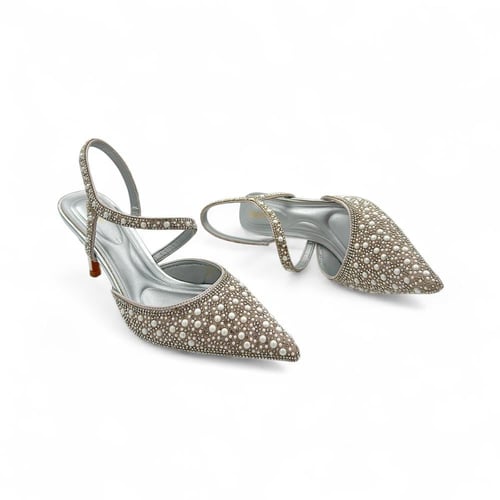 جزمة نسائي كعب مسمار , مزينة بالفصوص اللامعة والبي...