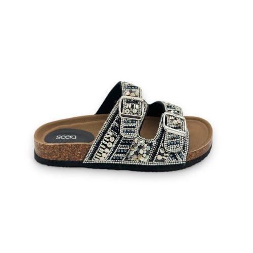 سليبر نسائي طبي أسود مرصع بالكريستال بتصميم مفتوح...