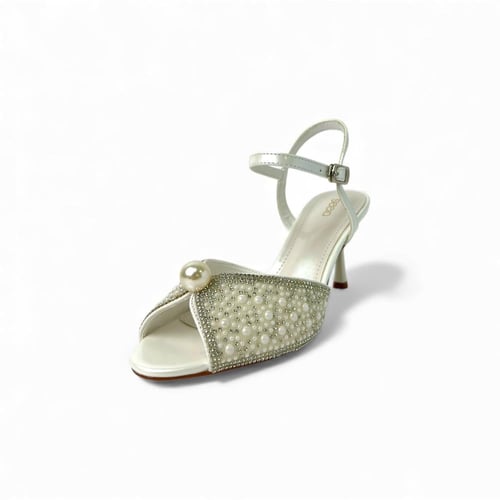 صندل للسهرات , كعب انيق , مزين بالفصوص اللؤلؤية ال...