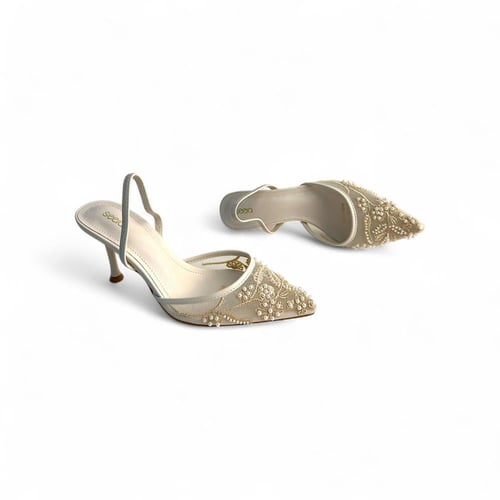 جزمة نسائي كعب مسمار , مزينة بالفصوص البيضاء اللام...