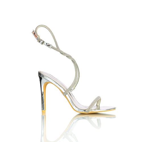 صندل نسائي سهرة , حزام كاحل مميز , كعب مسمار