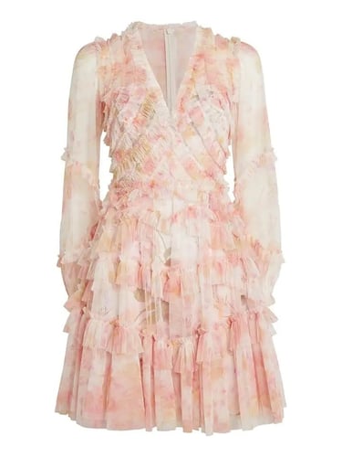 فستان قصير مكشكش ملون