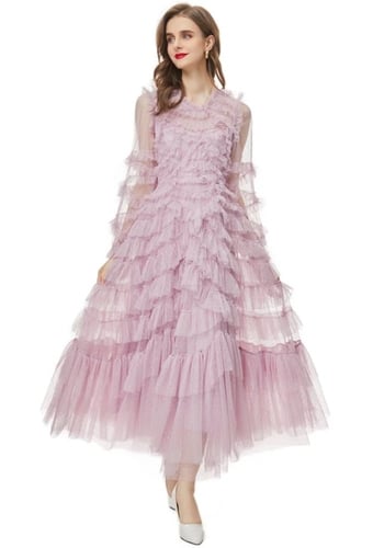 فستان نسائي طويل مكشكش بعدة ألوان