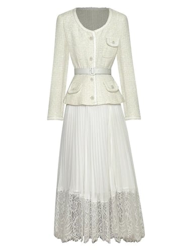 فستان بأكمام طويلة وياقة دائرية الجاكيت بقماش تويد...