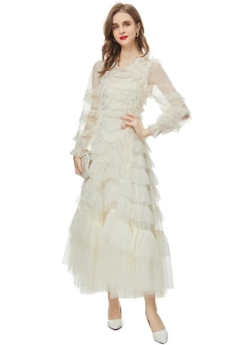 فستان نسائي طويل مكشكش بعدة ألوان