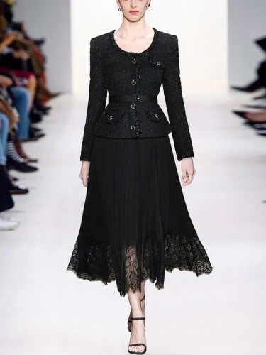 فستان بأكمام طويلة وياقة دائرية الجاكيت بقماش تويد...