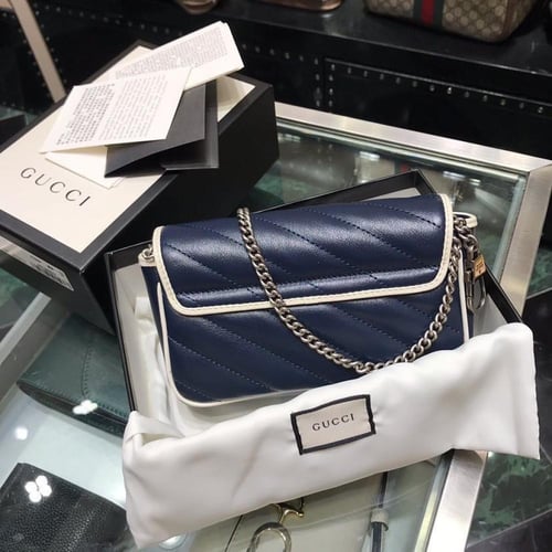 GG Marmont matelassé Blue leather super mini bag