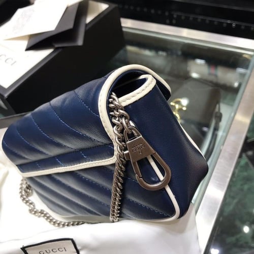 GG Marmont matelassé Blue leather super mini bag