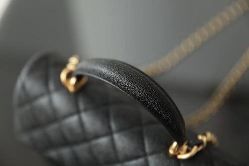 Black Quilted Pearl Crush Gold Ball Flap Bag