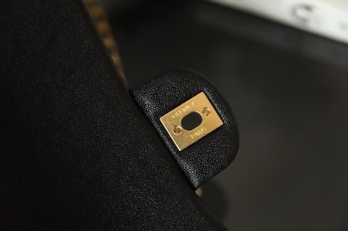 Black Quilted Pearl Crush Gold Ball Flap Bag