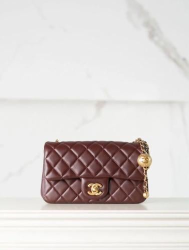 Black Quilted Pearl Crush Gold Ball Flap Bag