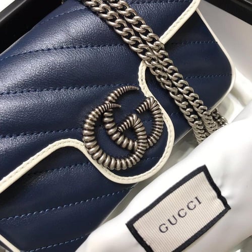 GG Marmont matelassé Blue leather super mini bag