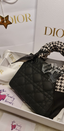 MINI LADY DIOR BAG Black Ultramatte Cannage Calfsk...