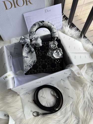 MINI LADY DIOR BAG Black Ultramatte Cannage Calfsk...