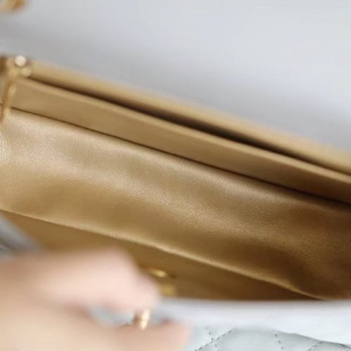 Grey Quilted Pearl Crush Gold Ball Flap Bag