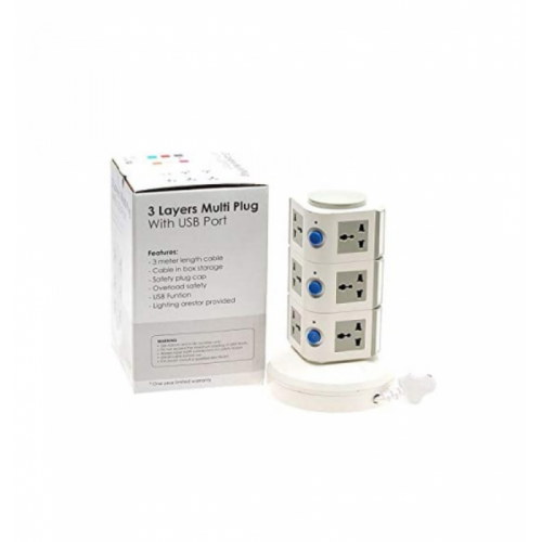 محول طاقة رأسي 11 مقابس مع يو اس بي - 3 متر , رماد...