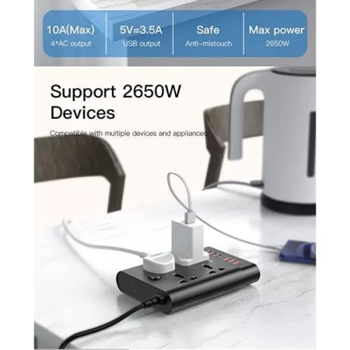 مقبس تمديد الطاقة ( توصيلة ) 2 متر مع 4 منافذ تيار...