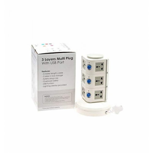 محول طاقة رأسي 11 مقابس مع يو اس بي - 3 متر , رماد...