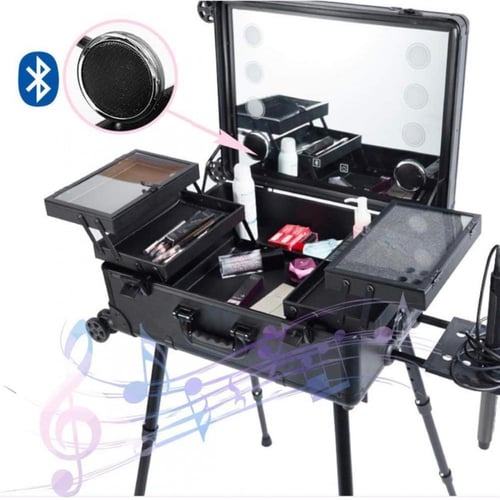 طاولة مكياج بعجلات مع اضواء LED وسماعات وبلوتوث وم...