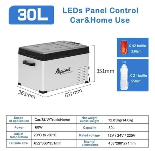 ثلاجة Alpicool للسيارة و الرحلات 30L مع بطارية خار...