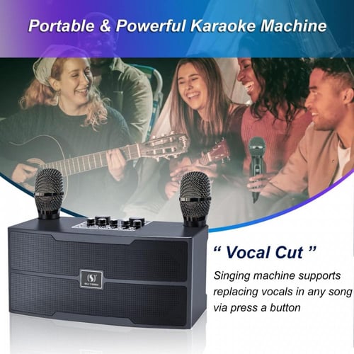 الة كاريوكي بلوتوث مع 2 ميكروفونات لاسلكية