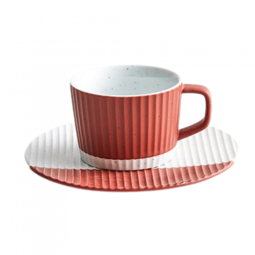 كوب السيراميك المنقوش المخطط باللون الاحمر الفاتح