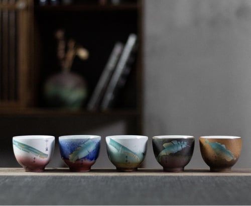 مجموعة 5 أكواب فخارية بنمط أنيق