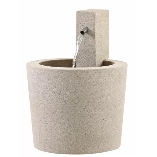 نافورة دائرية مع عامود بإضائة داخلية - رملي حجري