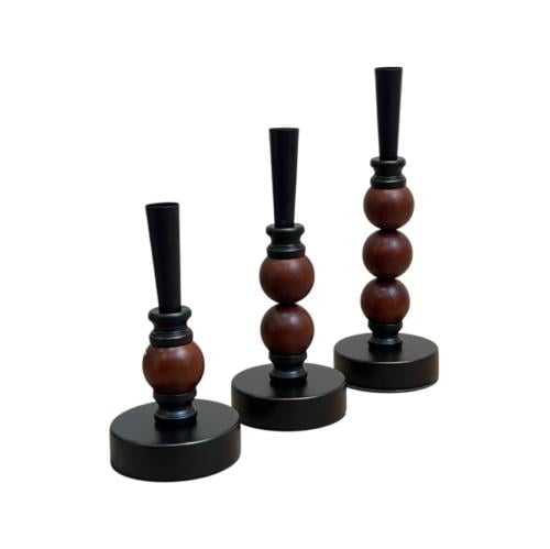 حامل شمع أسود كرات خشب