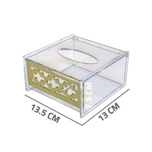 علبة مناديل اكريلك شفاف مربع بنقشة