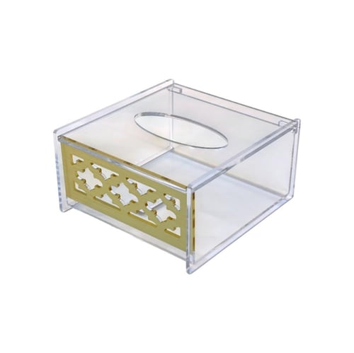 علبة مناديل اكريلك شفاف مربع بنقشة
