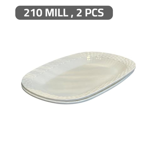 صحن ميلامين مستطيل ابيض نقشة خوص