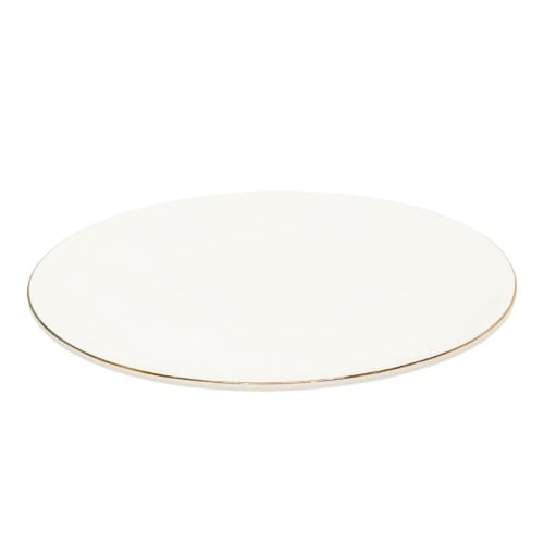 صحن سيراميك أبيض مذهّب الأطراف