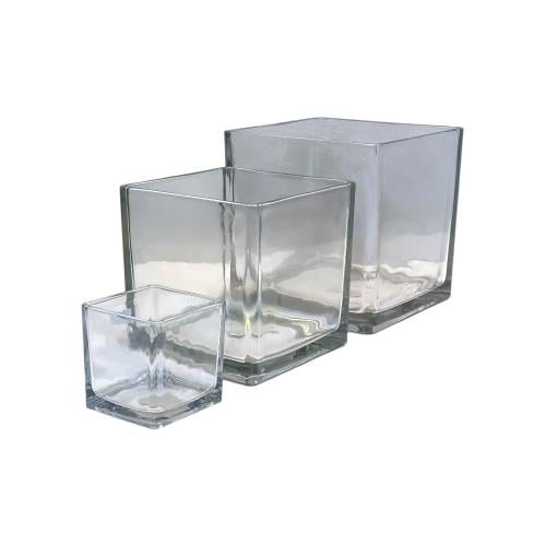فازة مربع زجاج شفاف