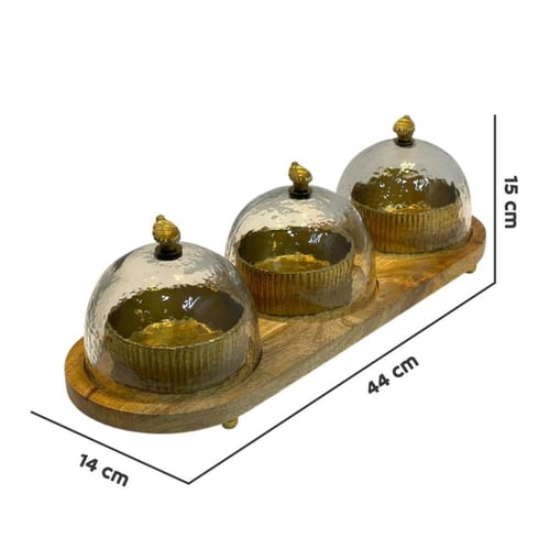 طقم تمرية خشب بغطاء زجاجي