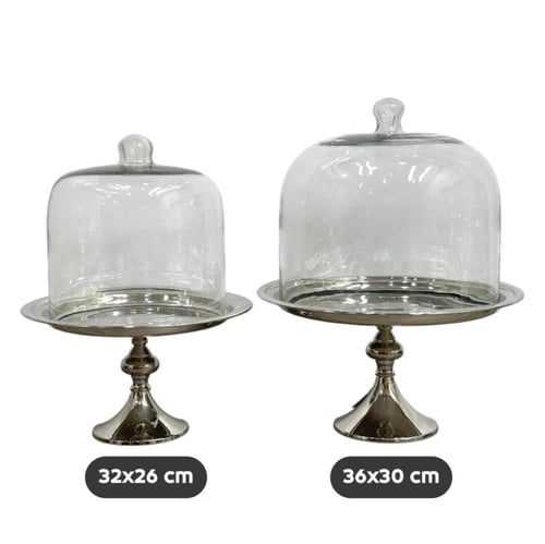 صحن كيك بغطاء زجاج وقاعدة