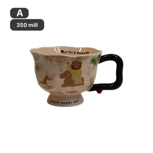 كوب سيراميك كريمي برسومات