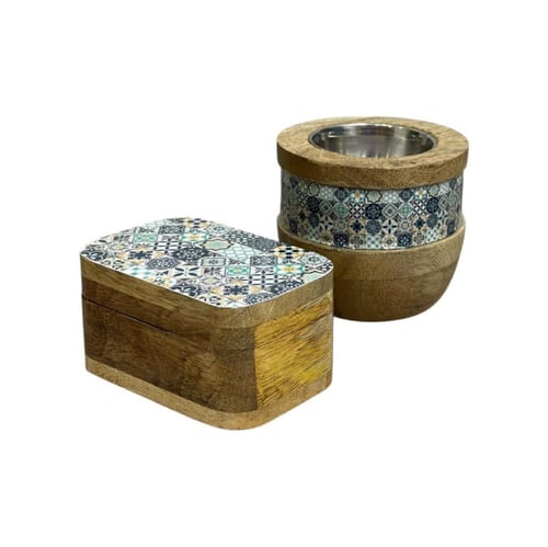 طقم مبخرة خشب مع صندوق
