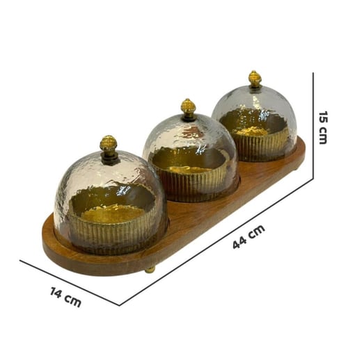 طقم تمرية خشب بغطاء زجاجي
