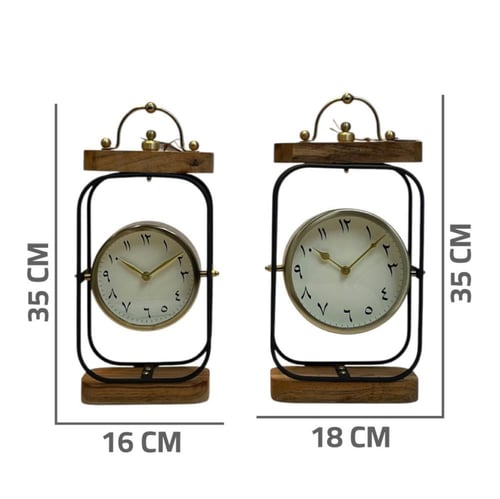 ساعة حديد تحفى بقاعدة خشب