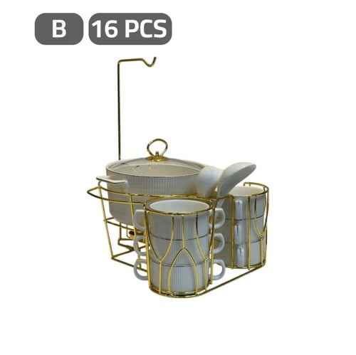 طقم شوربة سيراميك 16 قطعة بالحامل