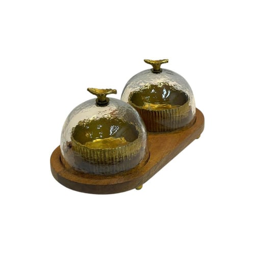 طقم تمرية خشب بغطاء زجاجي