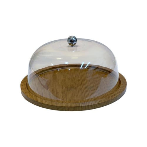 صحن كيك خشب دائري بغطاء