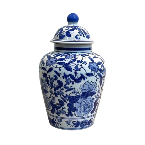 فاز خزف صيني بنقشة ورود زرقاء