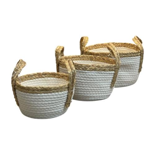 سلة خوص ابيض وبيج